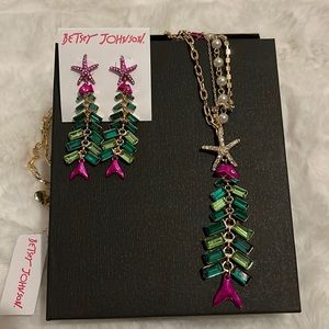 NWT Betsey Johnson Christmas REEF FISH TREE Statement necklace and earrings